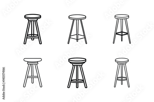 counter stool line art vector illustration