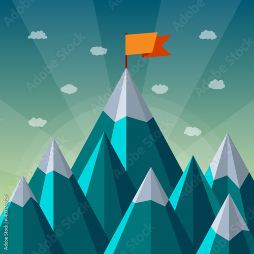 Vector success and leadership concept with mountain landscape
