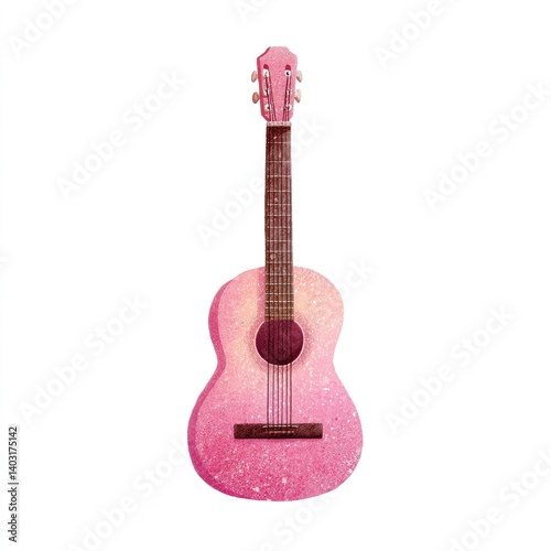 Pink glitter acoustic guitar illustration