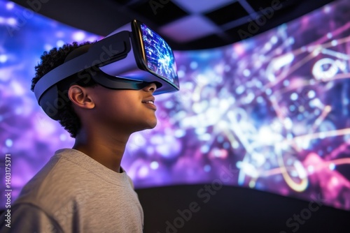 Obraz na płótnie Child exploring virtual reality in an interactive exhibit at a technology center w salonie