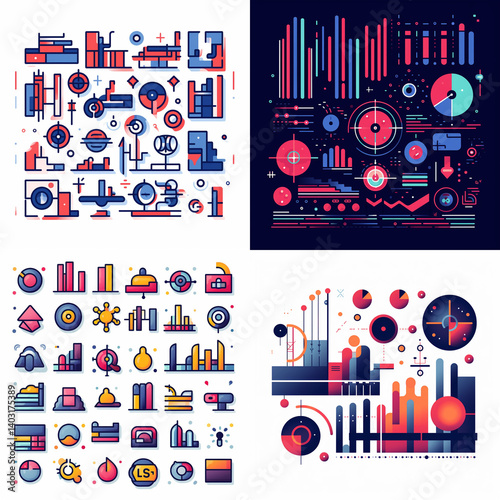 Colorful infographic elements and data visualization icons.