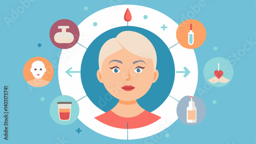 Treatments Overview An infographicstyle illustration showing various antiaging treatments injectables light therapy skincare within a circular layout for easy understanding.