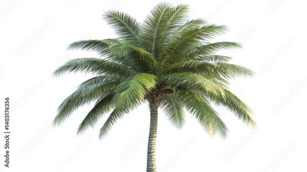 Fototapeta premium Palm tree with lush green fronds against a white background