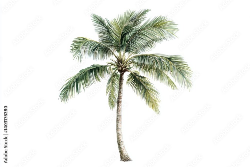 Obraz premium Palm tree with lush green fronds against a white background
