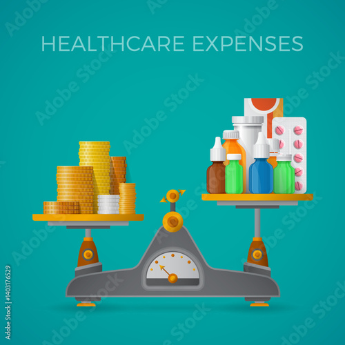 Healthcare expenses with balance scales concept in flat style