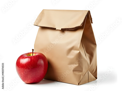 paper bag with red apple