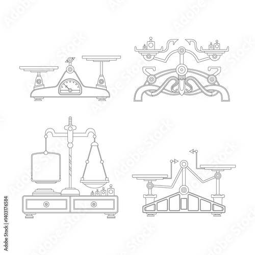 Retro balance scales set in outline style