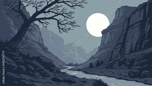 night landscape with moon