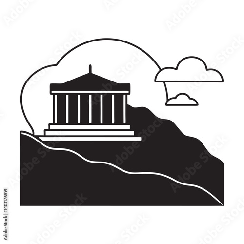 Ancient temple ruins on mountaintop silhouette