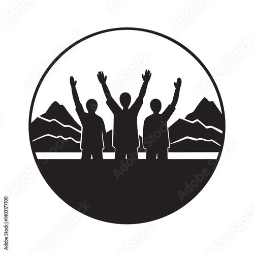 Group of friends raising hands on viewpoint