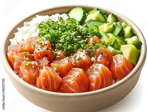 Salmon Poke Bowl on White photo