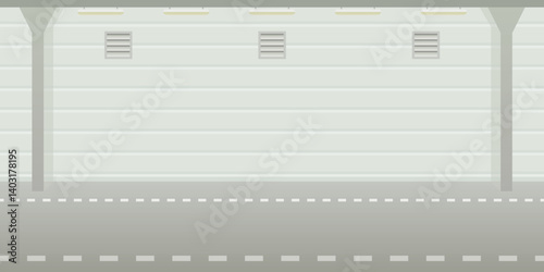 Vector warehouse hangar interior empty scene in flat style