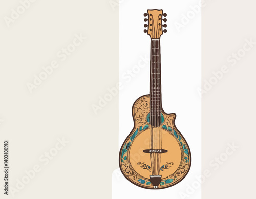 Guitare mandoline antique isolée sur fond blanc
