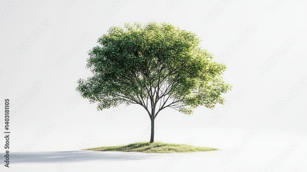 Single green tree, studio shot, white background, environmental concept Single green tree, studio shot, white background, environmental concept