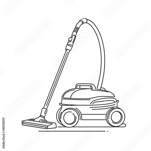 Linear illustration of a pool vacuum cleaner, minimalist design, copy space
