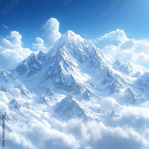 Snowy Mountain Peaks Above Clouds