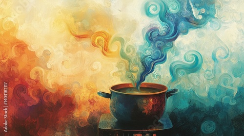 Magical Steam Swirls in a Colorful Cauldron - Vibrant Halloween Potion Artwork with Whimsical Designs and Mystical Alchemy Touch