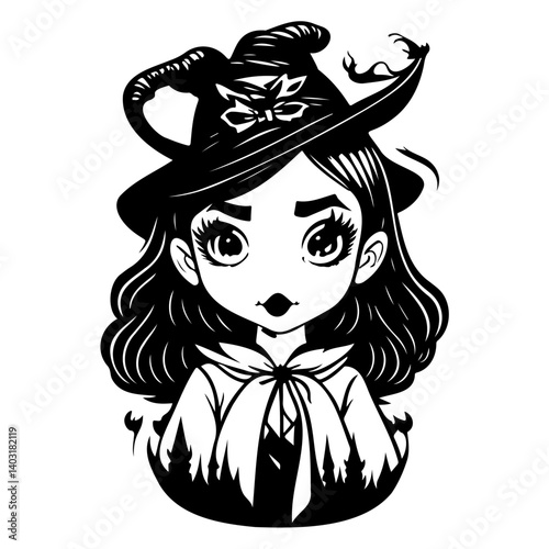 Whimsical Witch Character Silhouette Illustration