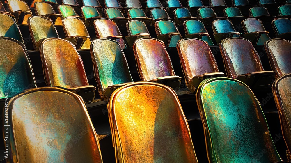 Fototapeta premium Rows of empty stadium seating event venue seats concert hall chairs auditorium theater seats design