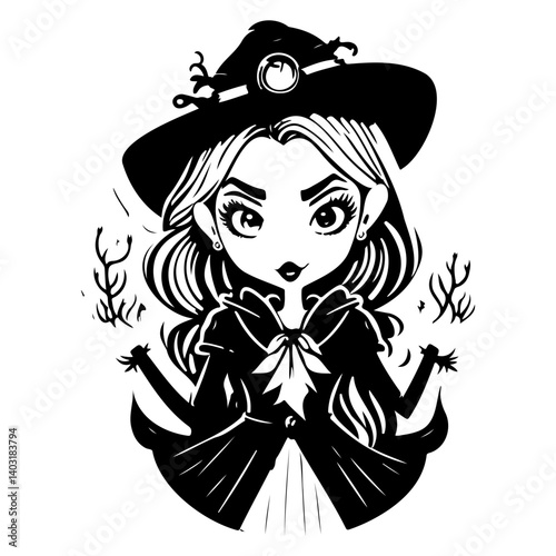 Charming Witch Illustration with Pointed Hat