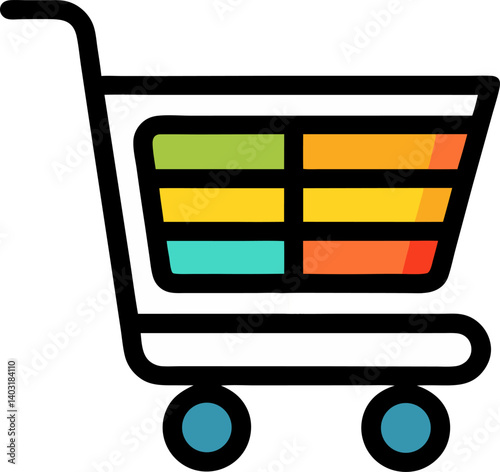 Colorful shopping cart  for retail and supermarket use transparent background