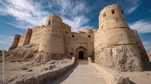 Historic sandstone fort rises amidst desert landscape, evoking ancient grandeur