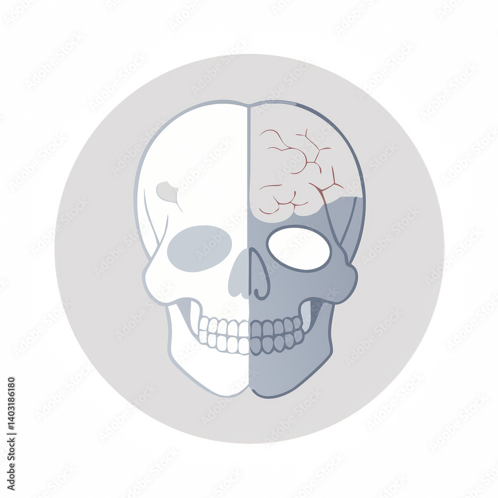 A stylized illustration of a human skull split to reveal the brain on one side, emphasizing anatomical structure and the connection between mind and body. A stylized illustration of a human skull split to reveal the brain on one side, emphasizing anatomical structure and the connection between mind and body.