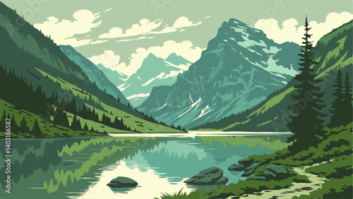 mountain landscape with lake