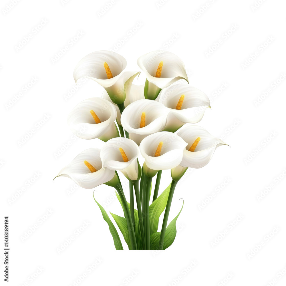 Fototapeta premium Elegant Bouquet of White Calla Lilies on Transparent Background