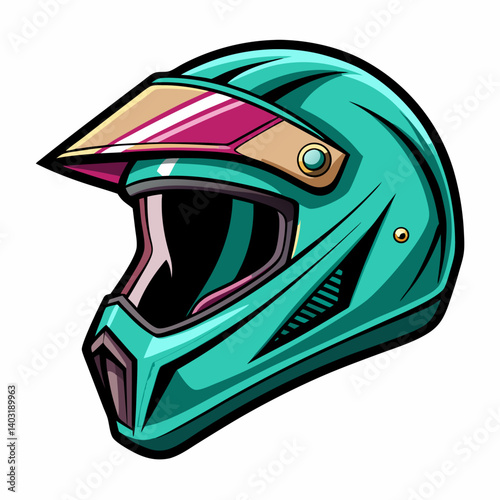 Teal Motocross Helmet Illustration