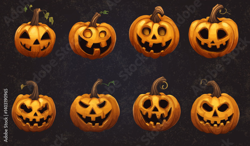 Halloween pumpkins clipart on transparent background