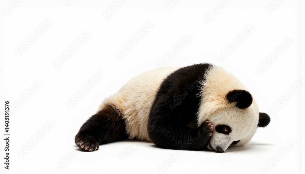Obraz premium Panda resting peacefully against a white background 