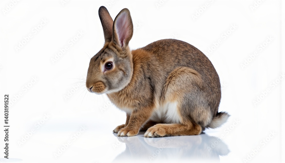 Brown rabbit sitting quietly on a white background Brown rabbit sitting quietly on a white background