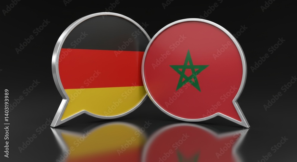 Fototapeta premium Germany and Morocco dialogue depicted through overlapping 3D speech bubbles