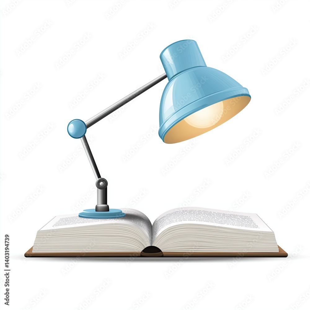 Study Lamp Over Open Book on White Background Study Lamp Over Open Book on White Background