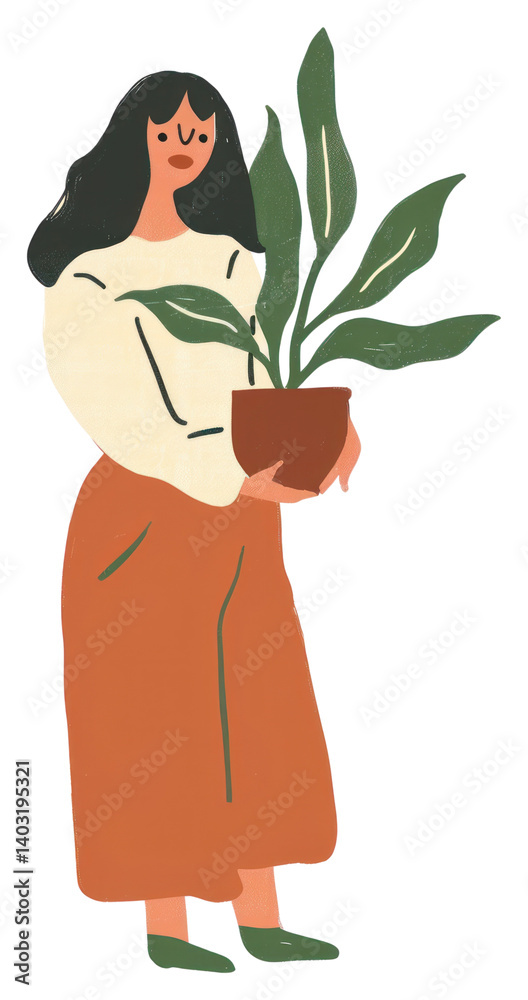 PNG Woman holding a poted plant person female adult. PNG Woman holding a poted plant person female adult.