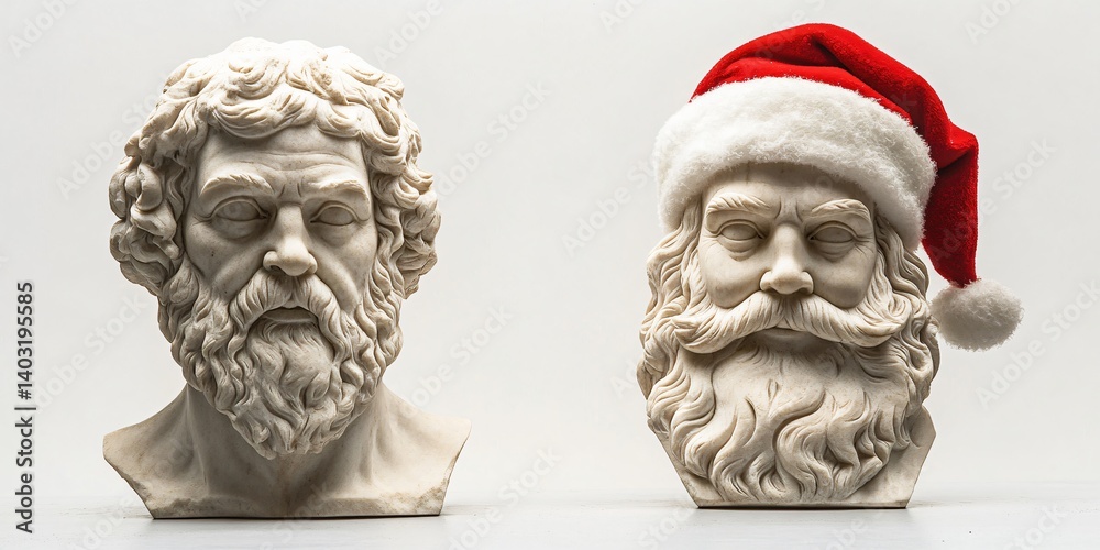Obraz premium Festive holiday transformation of classical sculpture a unique santa claus interpretation art display studio environment creative viewpoint