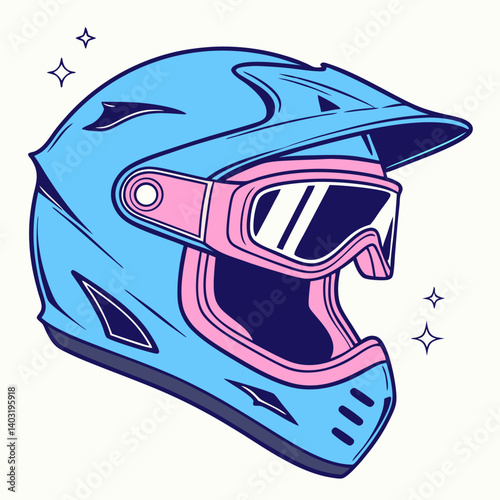 Blue Motocross Helmet with Goggles