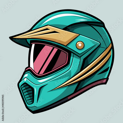 Teal Motocross Helmet Illustration