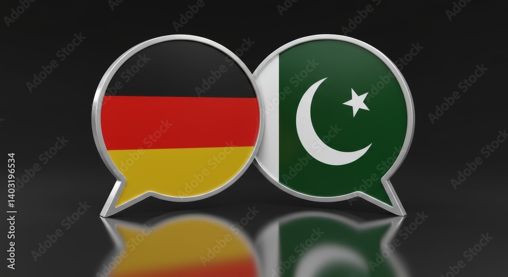 Germany and Pakistan dialogue concept, 3D rendering of conversation bubbles Germany and Pakistan dialogue concept, 3D rendering of conversation bubbles