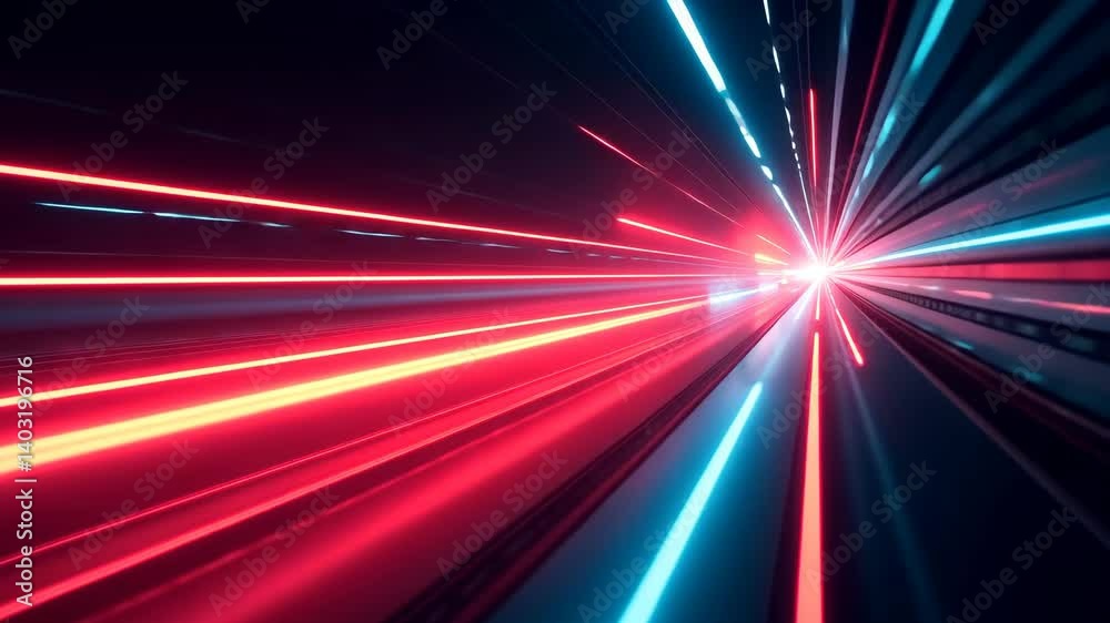 Dynamic light streaks in red and blue shades moving at high speed, digital style, on black background. Concept of data, speed, and technology Dynamic light streaks in red and blue shades moving at high speed, digital style, on black background. Concept of data, speed, and technology