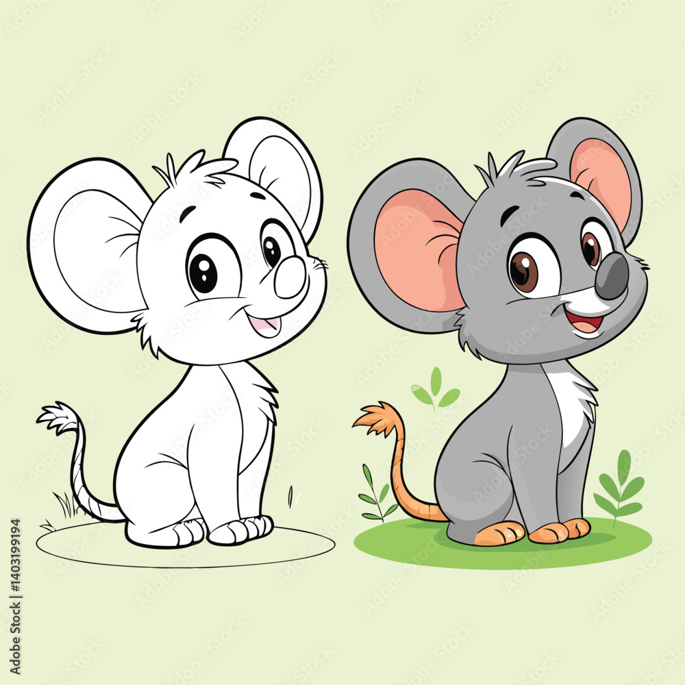 Fototapeta premium coloring book rat with color version. Adobe Illustrator Artwork