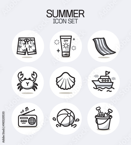 Summer Icons vector Collection | black Line Art Styles