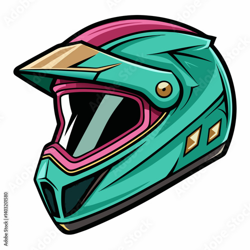 Teal and Pink Motocross Helmet Illustration