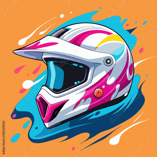 Pink & White Motocross Helmet Illustration