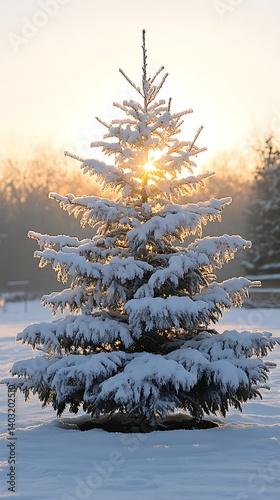 Snowy Tree Sunrise Field