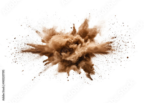 Explosion broun powder isolated on transparent background.
