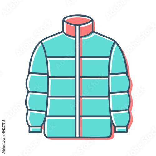 Stylish Teal and Coral Puffer Jacket Winter Apparel Fashion Design