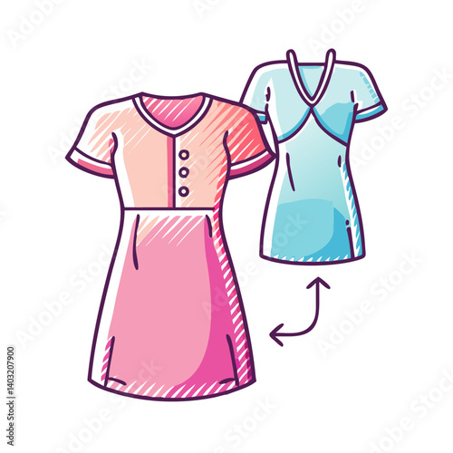 Dress Transformation Illustration Pink and Blue Summer Dresses Fashion Design
