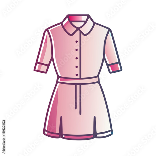 Elegant Pink Short Sleeve Button Down Shirt Dress with Belt and Side Slits ALine Silhouette